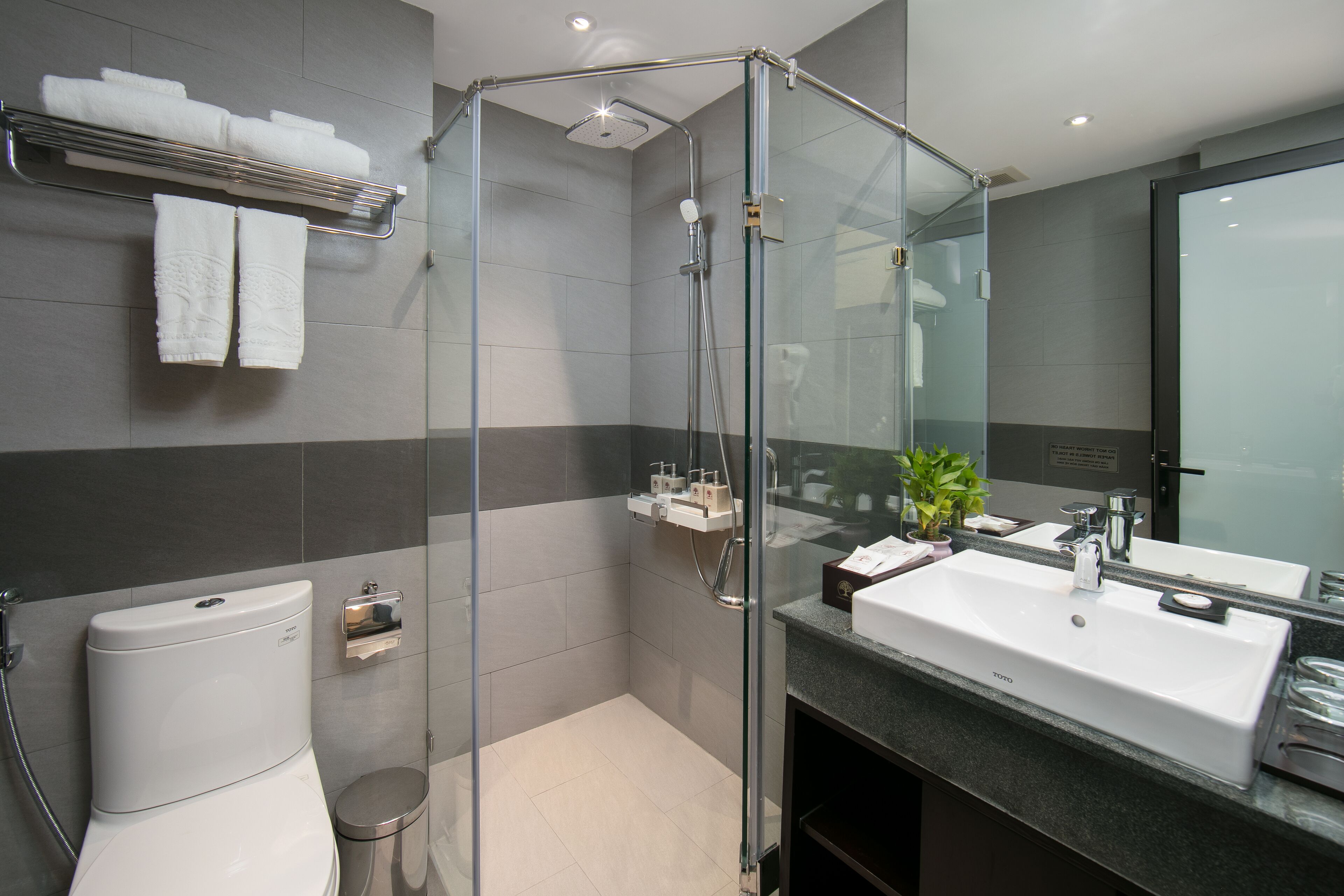 free toiletries, hair dryer, bathrobes, slippers