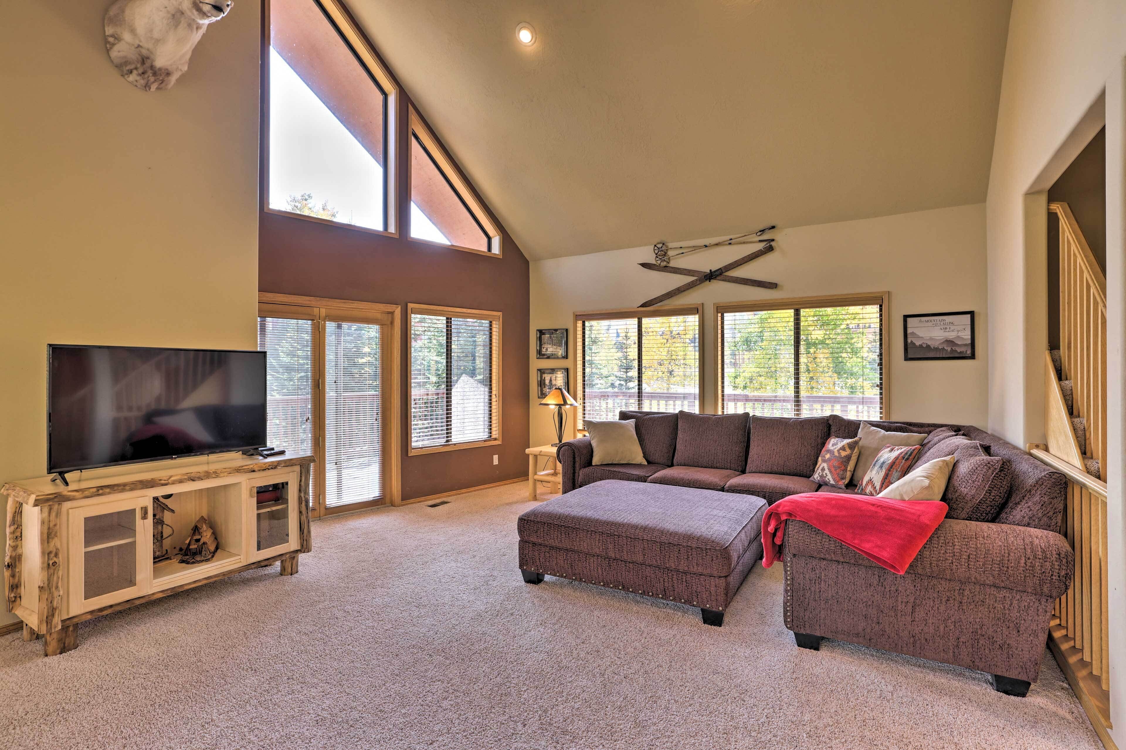 TV, fireplace, books