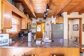 Coffee/tea maker, fridge, microwave, oven - Almost Heaven: Pet-Friendly Cabin with Yard and Hot Tub in Valle Crucis - Walk to River (Sugar Grove)