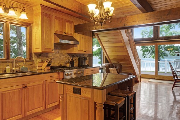 Fridge, microwave, oven, stovetop - Lakefront home with private beach & dock - close to skiing (Conway)