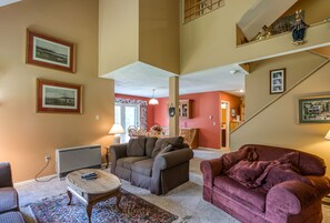 TV, fireplace, DVD player, books