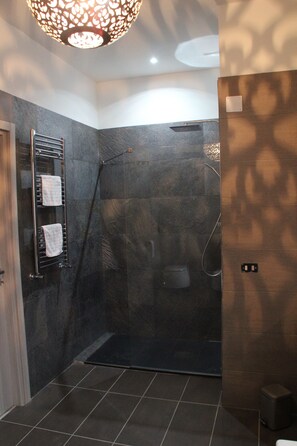 Bathtub, hair dryer, bidet, towels