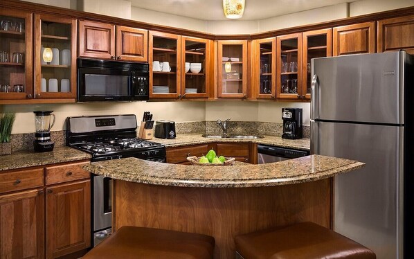 Fridge, microwave, oven, dishwasher