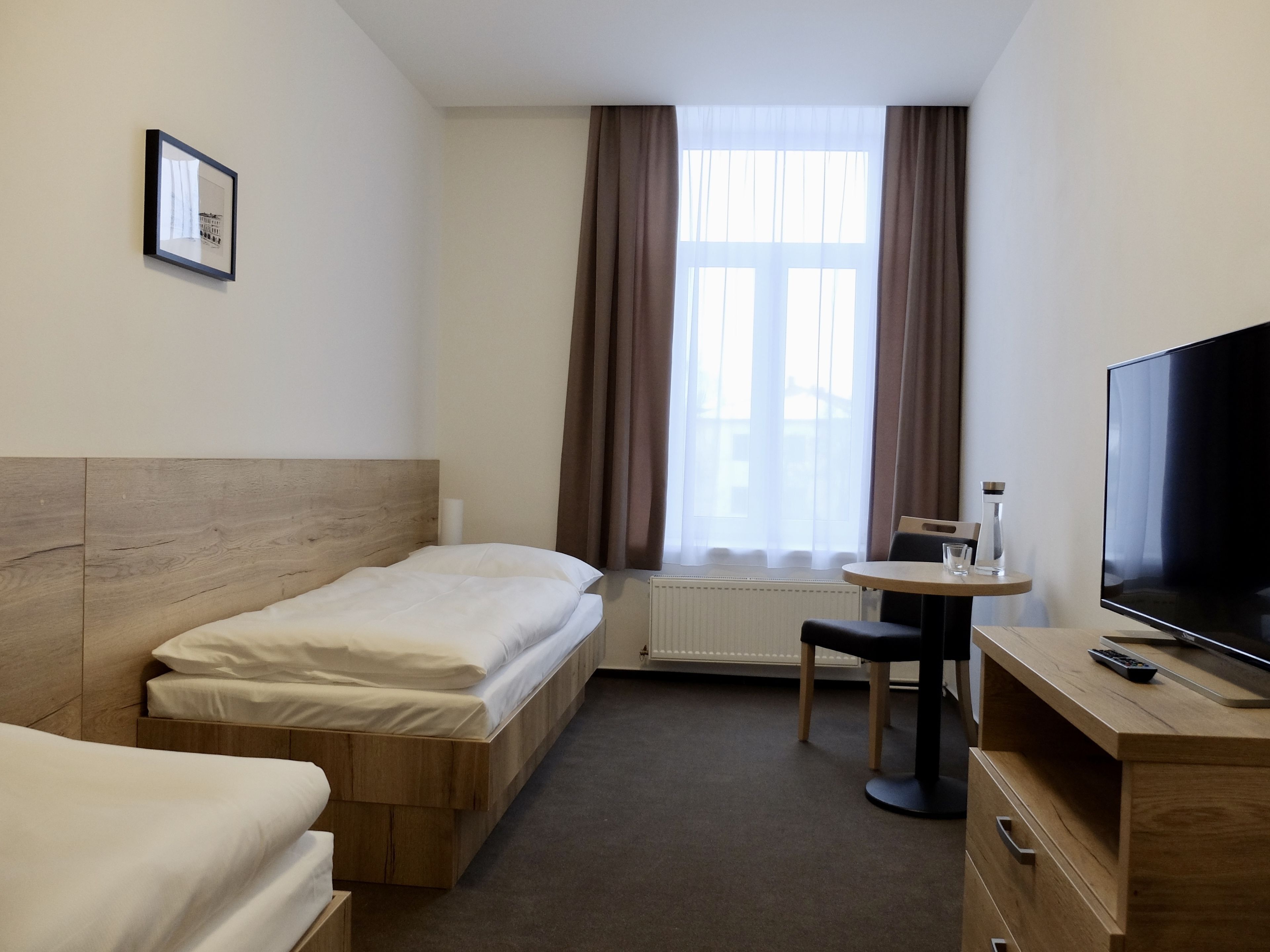 Desk, laptop workspace, blackout drapes, free WiFi