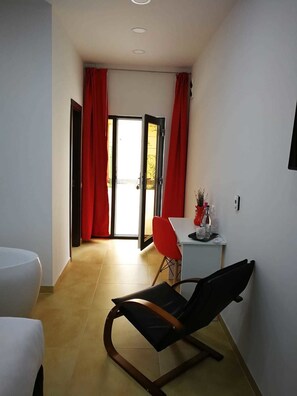 Bathtub, jetted tub, hair dryer, bathrobes