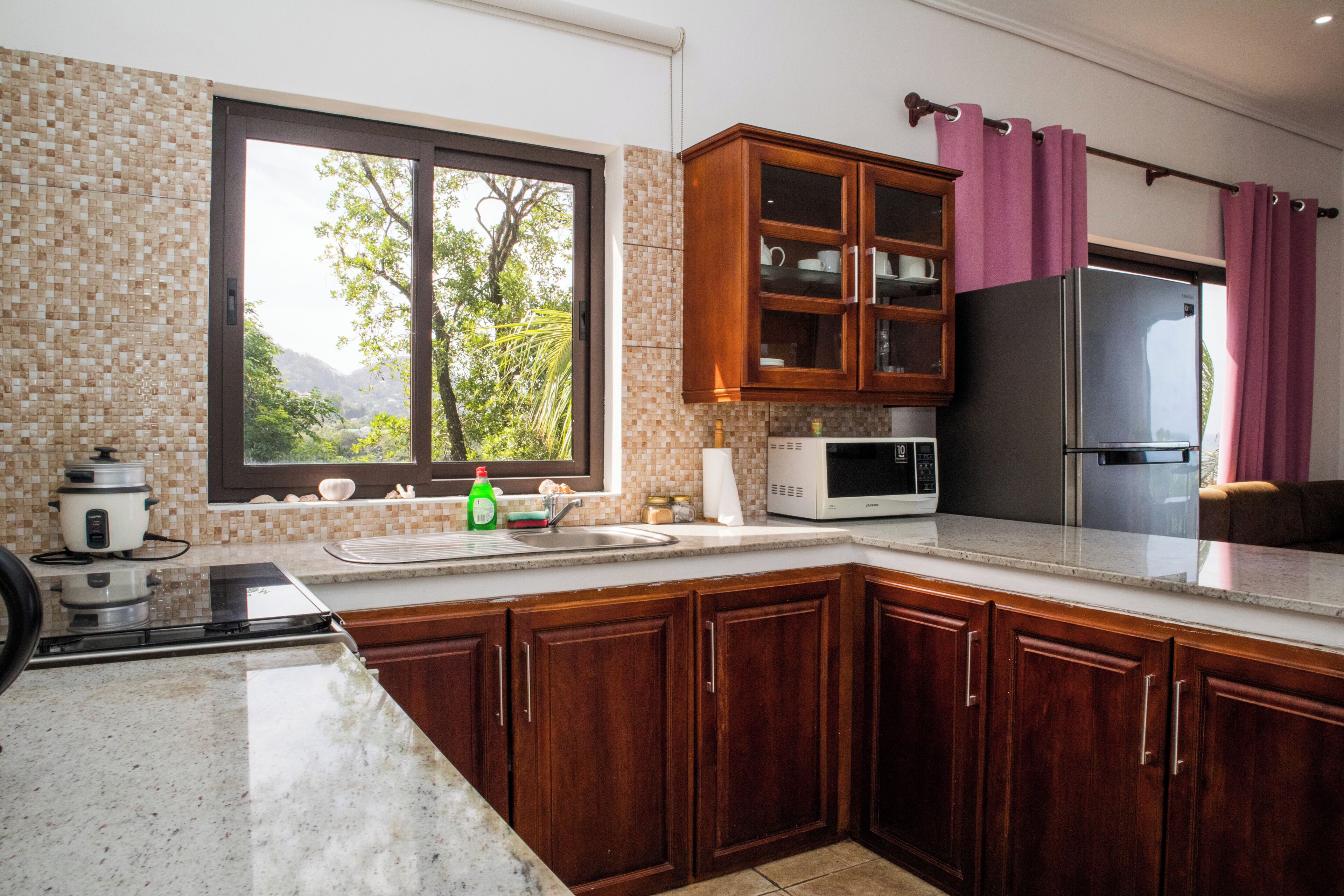 Full-size fridge, microwave, oven, stovetop