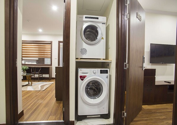 Shower, free toiletries, hair dryer, bathrobes