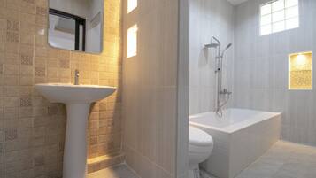 Shower, towels, soap