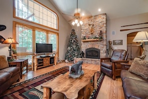 Smart TV, fireplace, video games, DVD player