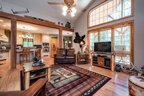 Smart TV, fireplace, video games, DVD player