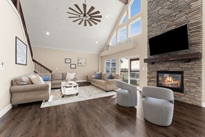 Smart TV, fireplace, video games, table football