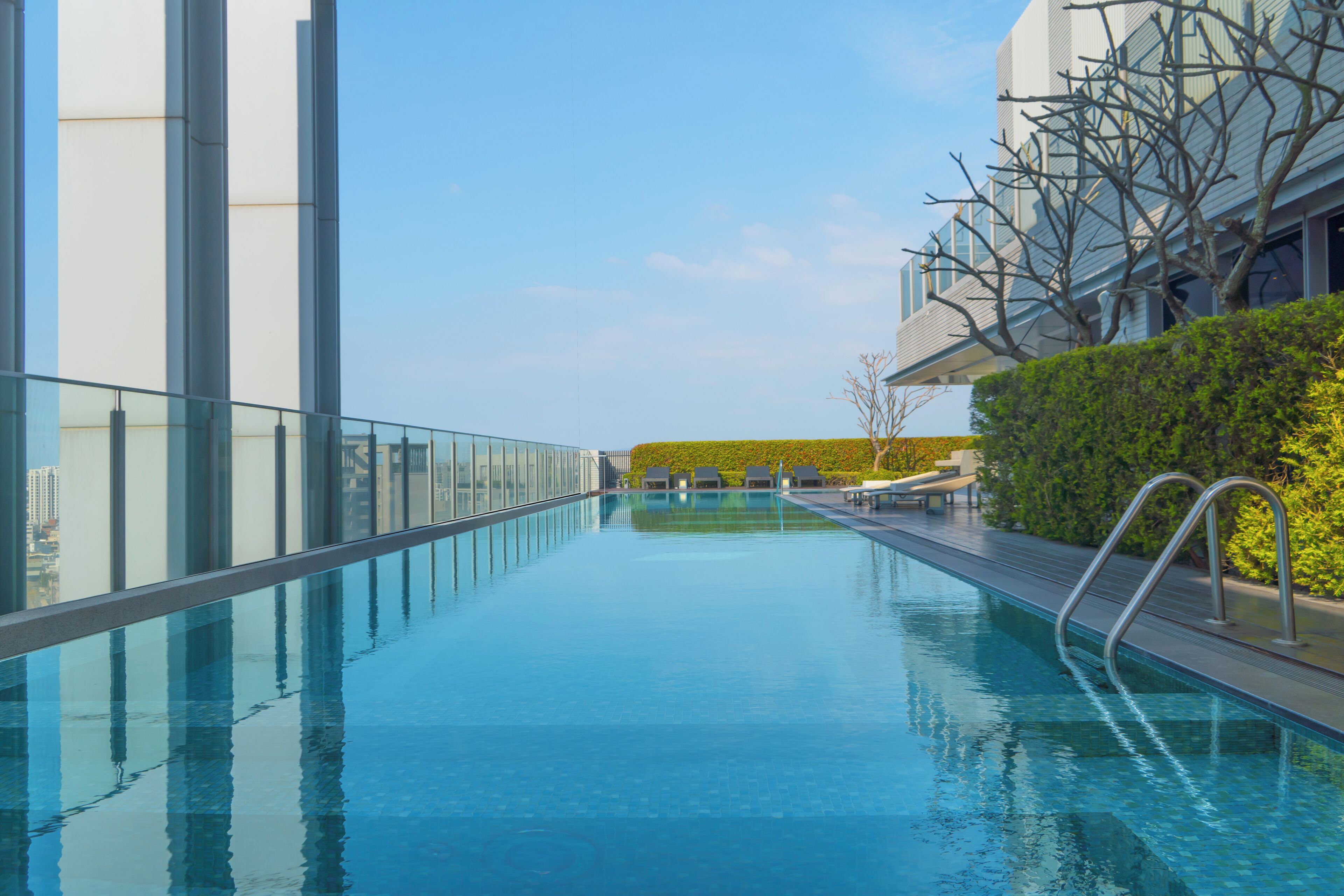 Outdoor pool, sun loungers