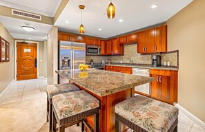 Coffee/tea maker, fridge, microwave, oven - Maui Resort Rentals: Honua Kai Hokulani 723 – Luxurious 7th Floor Oceanview Studio (Lahaina)