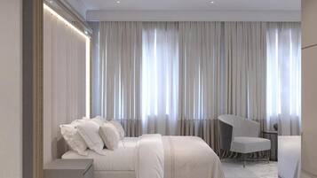 Dobbelt- eller tomannsrom – superior | 1 soverom, sengetøy av topp kvalitet, senger med overmadrass og minibar