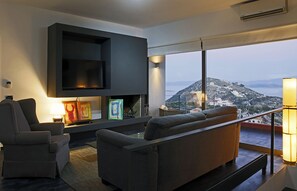 TV, fireplace, stereo - Seaview Salty Schinias, is a stunning private house with amazing view! (Marathon(Dikastika))