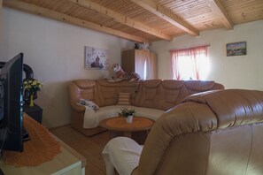 House with Jacuzzi | Área de sala de estar | Televisión 