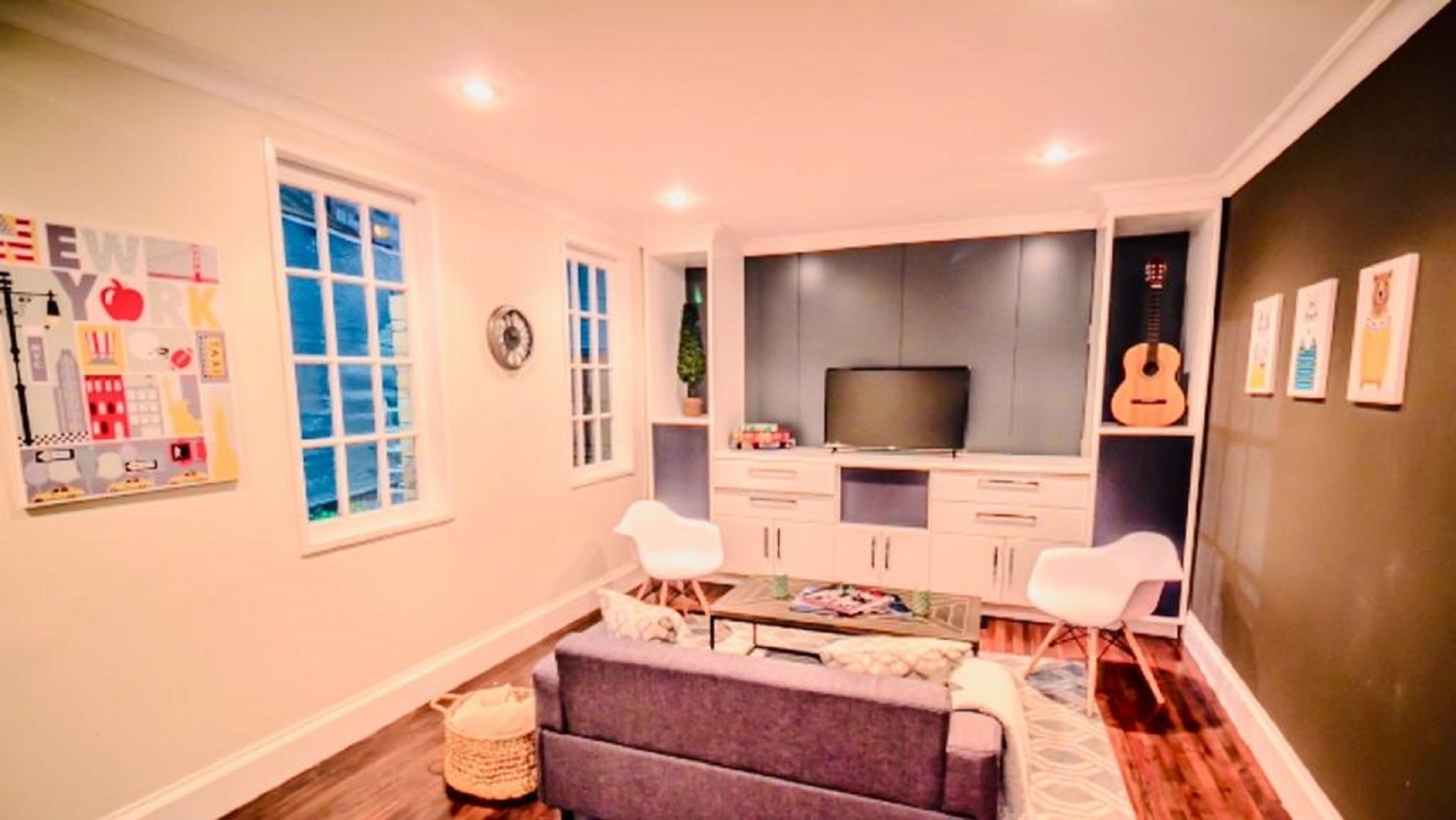 42-inch flat-screen TV with cable channels, TV, Netflix