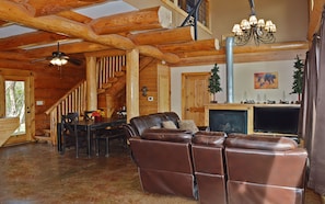 Télévision, cheminée, lecteur de DVD