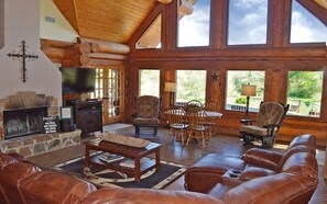 Televisión, chimenea, reproductor de DVD