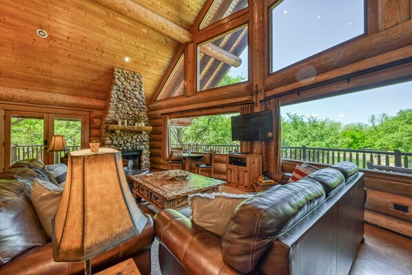 Smart TV, fireplace, DVD player, foosball