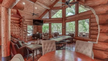 TV, fireplace, DVD player, foosball