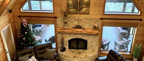 Smart TV, fireplace, DVD player, foosball