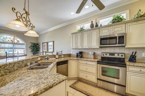 Fridge, microwave, stovetop, dishwasher