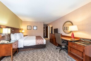 Premium bedding, down comforters, desk, laptop workspace