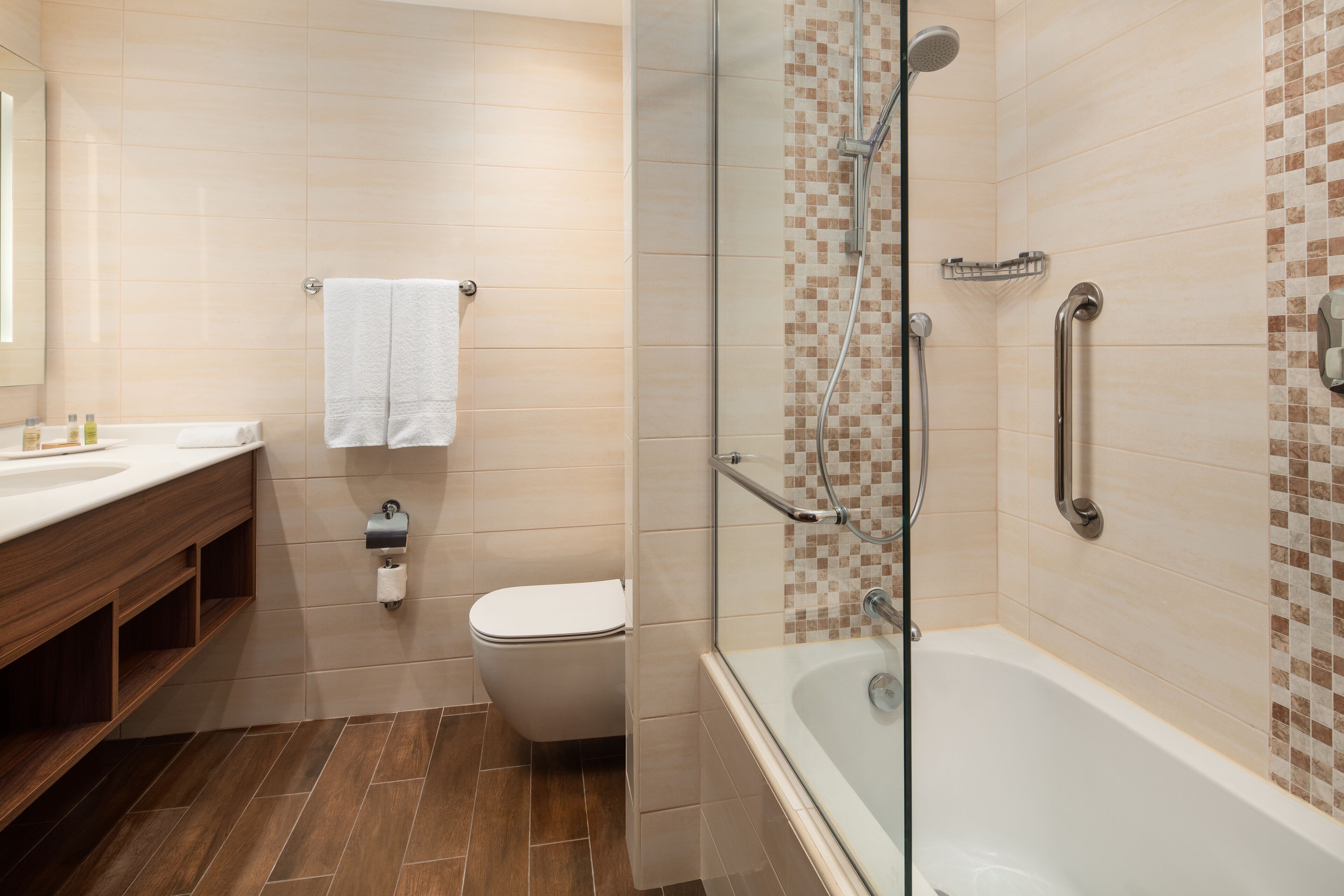 free toiletries, hair dryer, slippers, towels