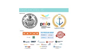 Una colección de logotipos de diversas asociaciones y marcas hoteleras, incluyendo la Asociación de Restaurantes y Alojamientos de Pennsylvania, Hammock Worldwide y el Grupo Priceline.