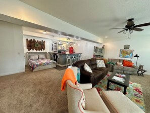 Televisión de pantalla plana, Netflix, reproductor de DVD y libros 