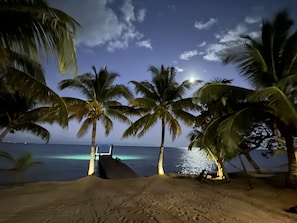 On the beach, sun loungers, beach towels - Villa Rising Sun Beachfront with Private Beach Bar & Dock (Hopkins)