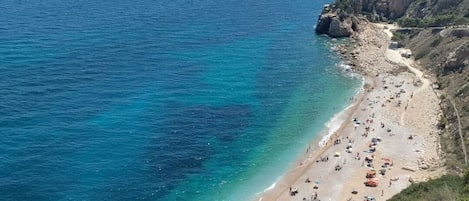 Beach nearby, sun loungers