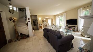 Télévision, cheminée, jeux vidéo, lecteur de DVD