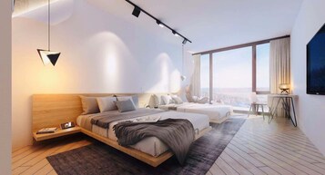 豪華雙人房, 2 張加大雙人床, 非吸煙房, 山景 | 獨特設計、獨特裝修、免費 Wi-Fi、床單