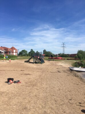 Beach nearby, sun loungers