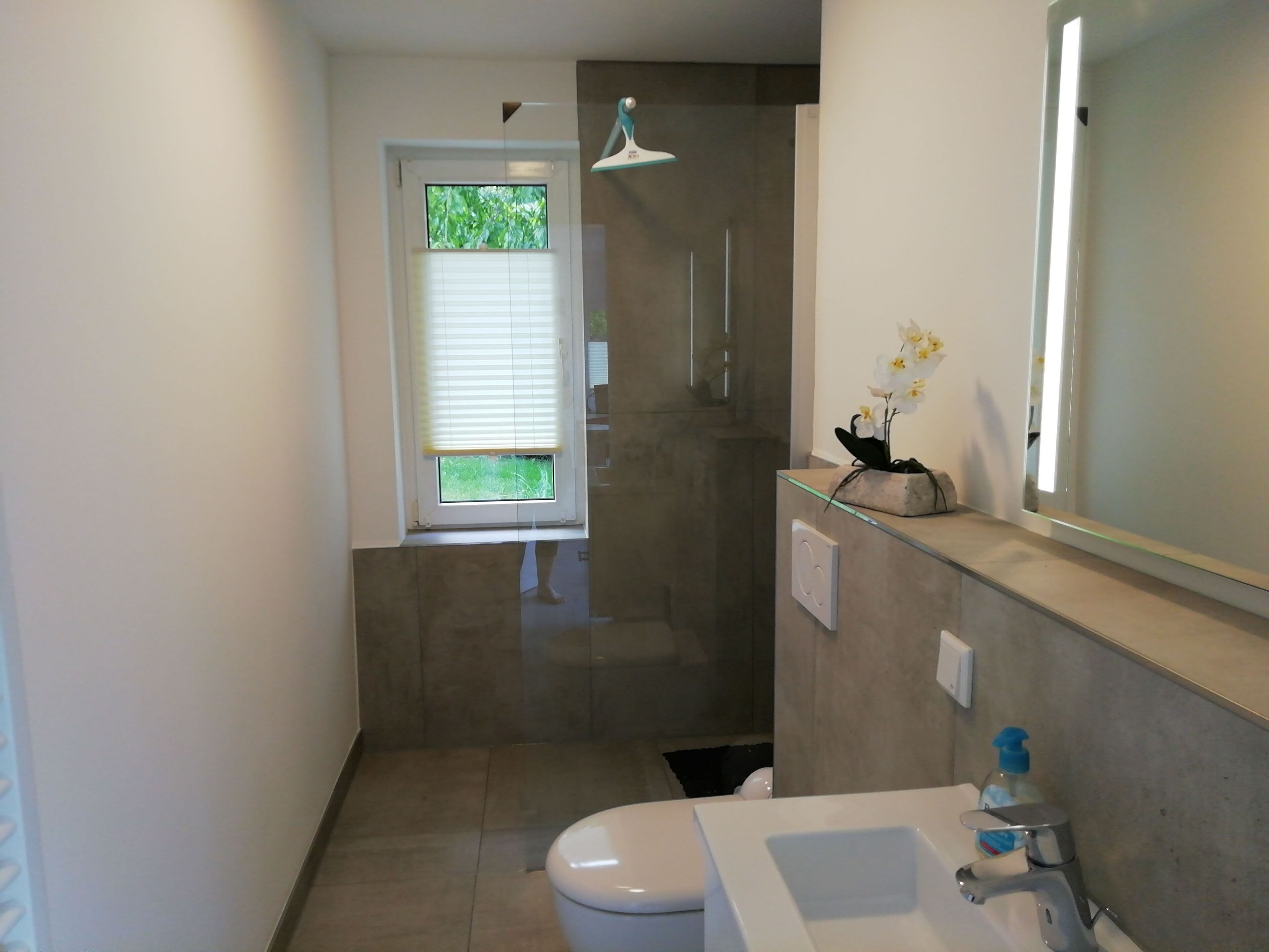 Dusche, Haartrockner, Seife, Toilettenpapier