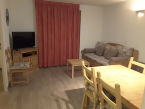 TV, DVD player, video library