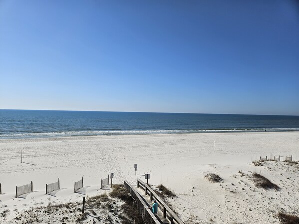 On the beach, sun loungers