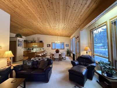 Forested condo with Lone Peak Mountain views, fireplace & hot tub