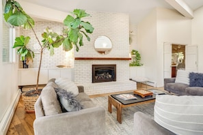 Smart TV, fireplace, video games, foosball