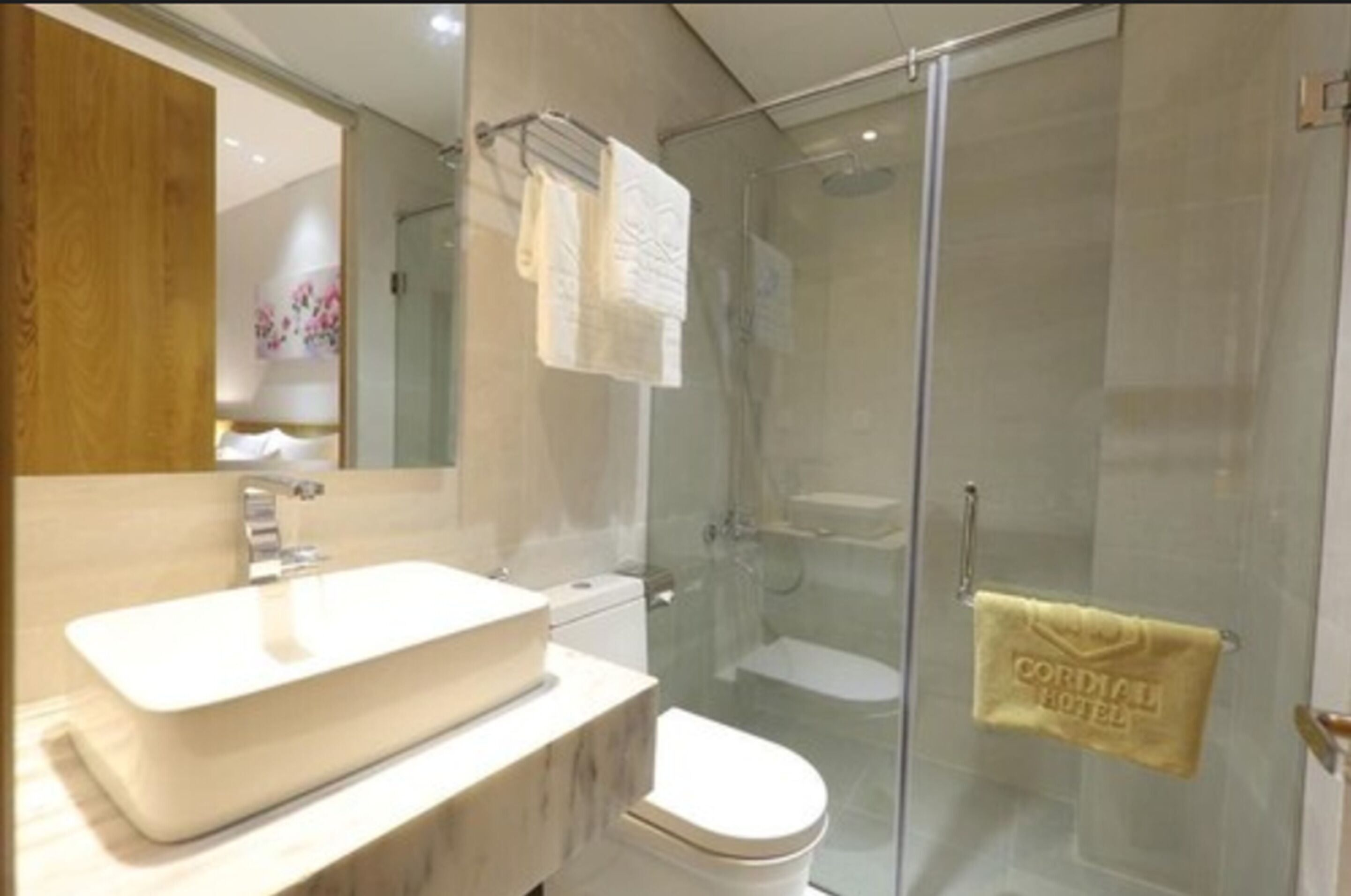 separate bathtub and shower, free toiletries, hair dryer, dressing gowns
