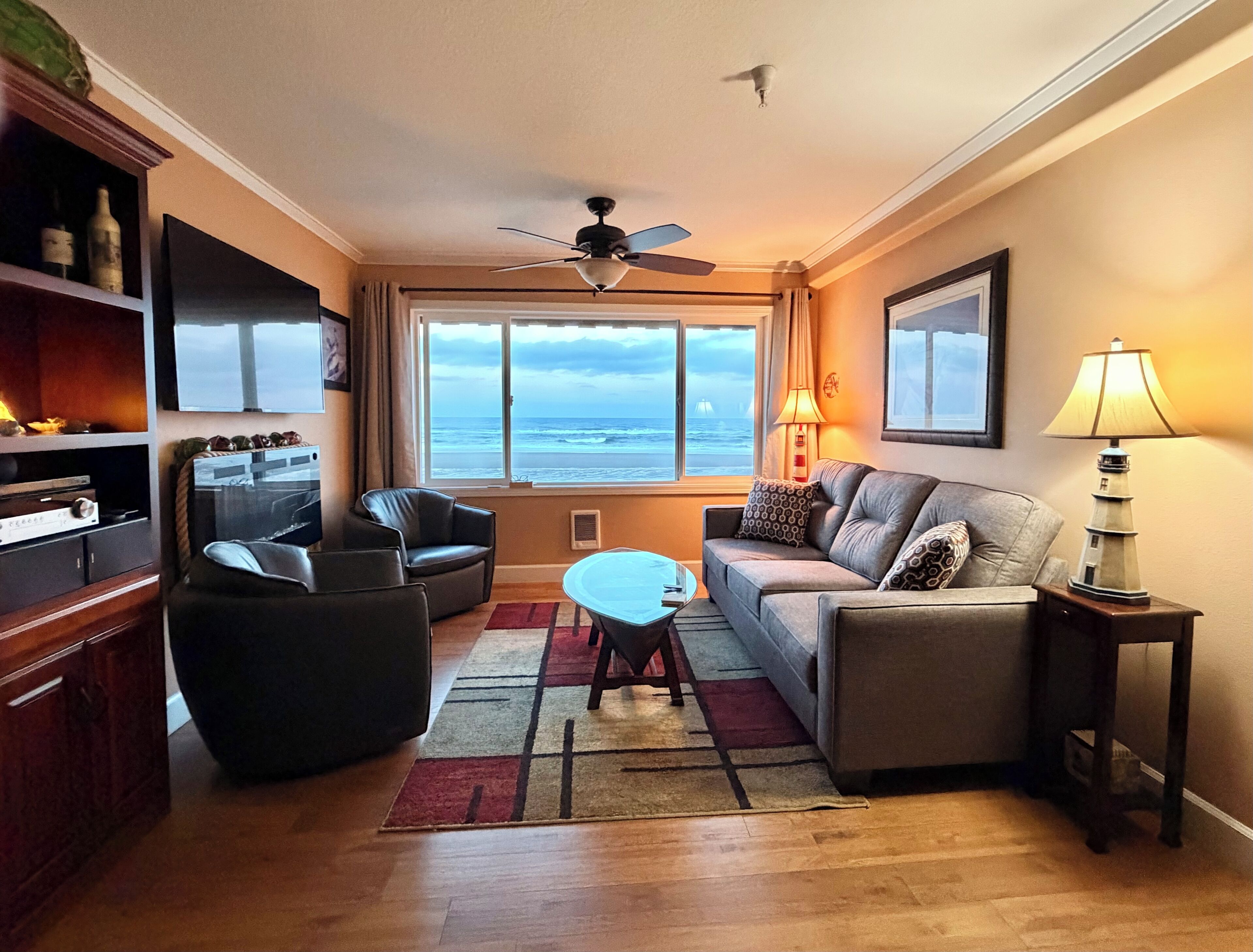 TV, fireplace, DVD player, stereo