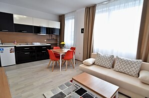 Apartment 21, Balcony, City View | Yksityinen keittonurkkaus | Jääkaappi, liesi, vedenkeitin, keittoastiat/astiat/ruokailuvälineet
