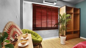 Shower, free toiletries, hair dryer, slippers