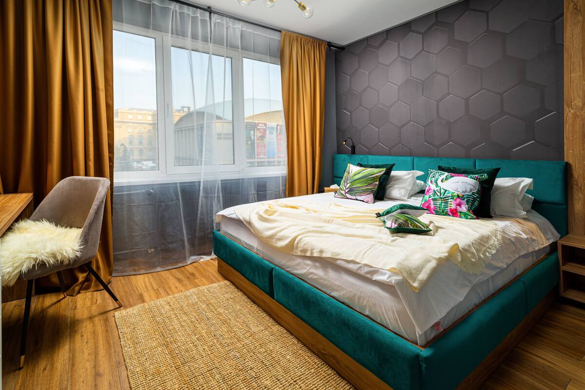 DeLuxe Apartment, 1 Bedroom (Golden Hour Apartment - Cismigiu Gardens) | Premium bedding, memory foam beds, laptop workspace, blackout drapes