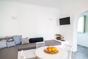 Traditional Villa, 1 Bedroom, Hot Tub, Sea View | Living area | Smart TV - Auntie's Villas (Santorini)