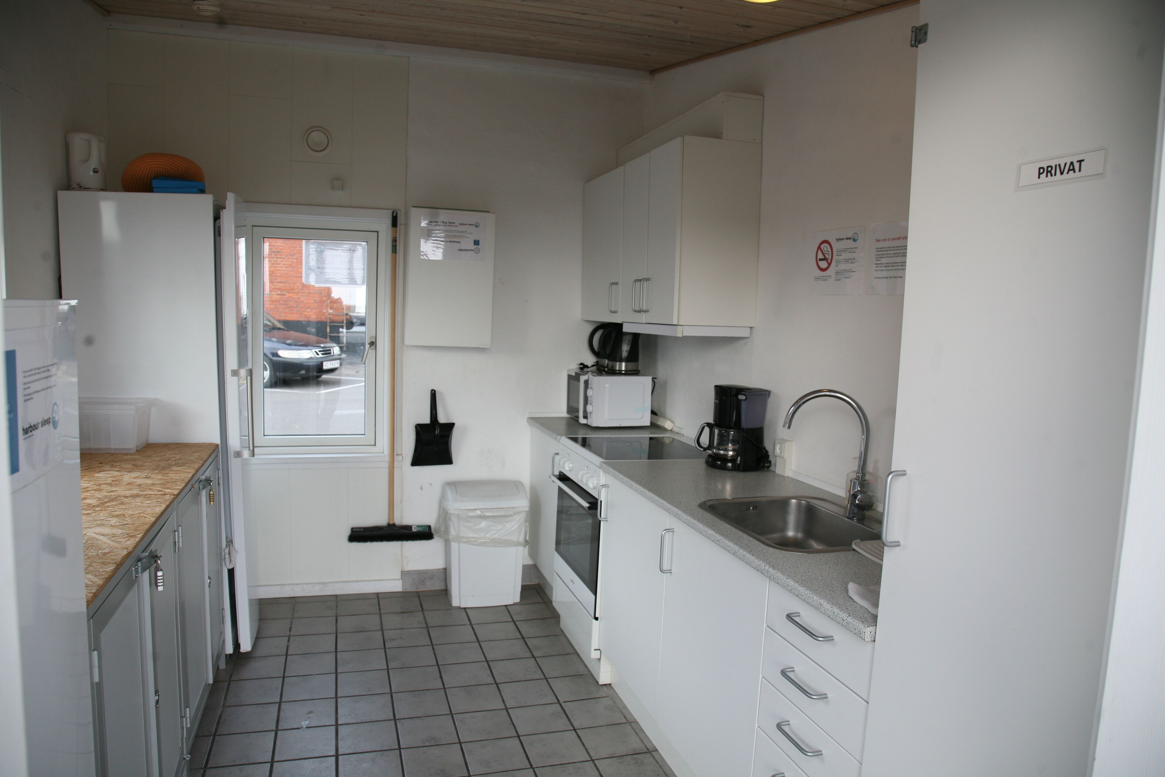Fridge, microwave, electric kettle