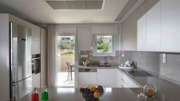 Apartment (1) | Private kitchen | Full-size fridge, microwave, oven, stovetop
