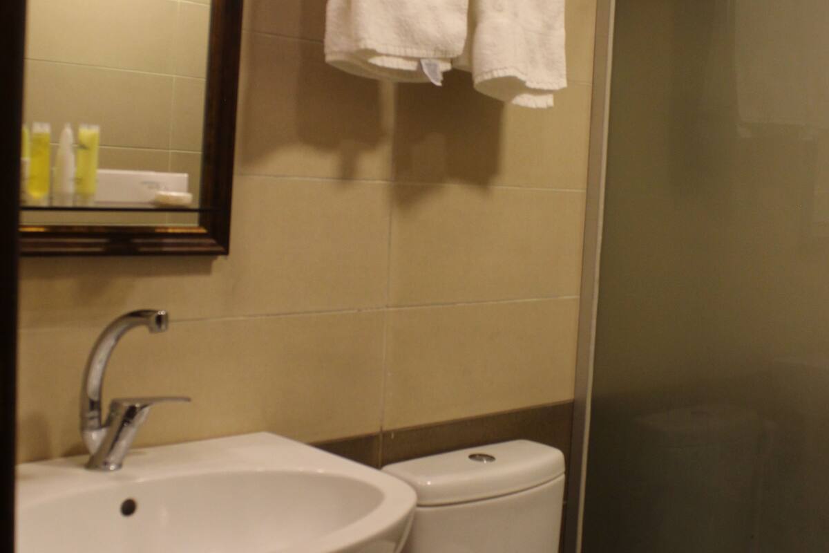 separate bathtub and shower, spring water bathtub, rainfall showerhead
